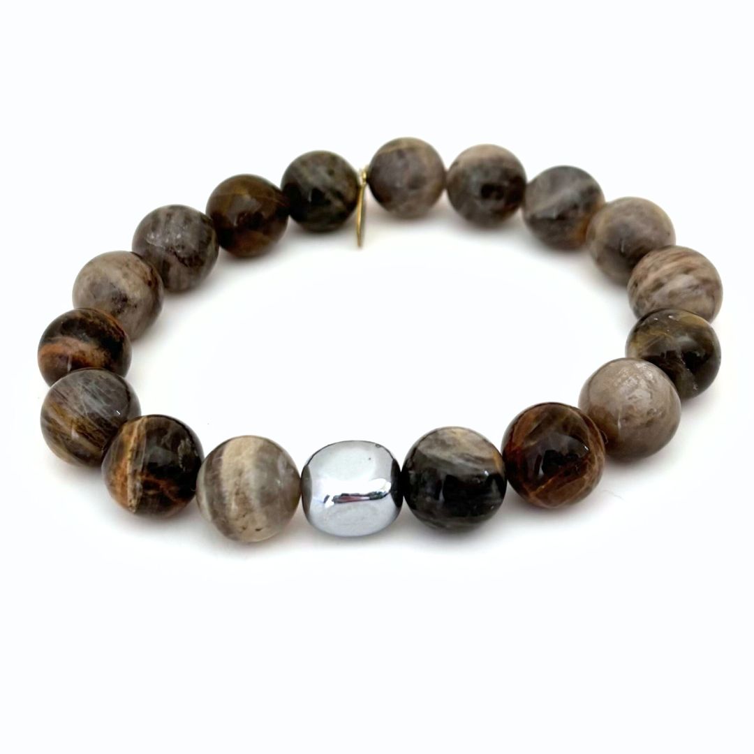 Chocolate Moonstone Bracelet with Hematite | Infinite Warrior