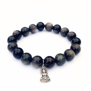 Obsidian Bracelet | Sterling Silver Buddha Charm