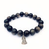 Obsidian Crystal Bracelet | Sterling Silver Buddha Charm