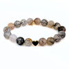 Dragon Vein Agate Bracelet + Black Enamel Heart