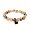 Dragon Vein Agate Bracelet + Gold Wrapped Black Druzy Heart Charm