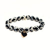 Black Giraffe Agate Bracelet + Black Druzy Heart Charm