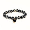 Black Giraffe Agate Bracelet + Black Druzy Heart Charm