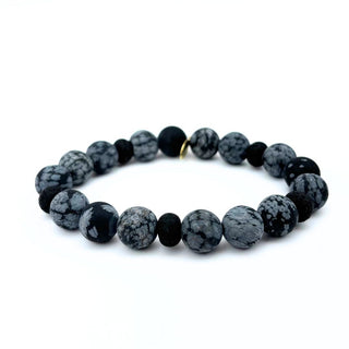 Matte Snowflake Obsidian Bracelet + Lava Accents