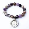 Flower Amethyst Bracelet 12mm Beads | Large Foreign Vintage Coin