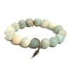 12mm Matte Aquamarine Crystal Bracelet + Silver Feather Charm