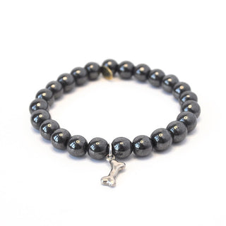 Hematite Bracelet | 8mm Gunmetal + Silver Dog Bone