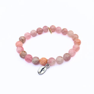 Madagascar Rose Quartz Bracelet | Silver Coffee Bean