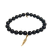Matte Onyx Bracelet + Brass Feather Charm