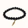 Matte Onyx Bracelet + Brass Feather Charm