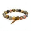 Mexican Crazy Lace Agate Bracelet + Gold Feather Charm