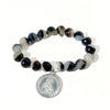 Black Ice Agate Bracelet + Silver Jesus Medallion | One-of-a-Kind