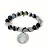 Black Ice Agate Bracelet + Silver Jesus Medallion | One-of-a-Kind