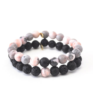 Pink Jasper + Lava Duo | Crystal Bracelets