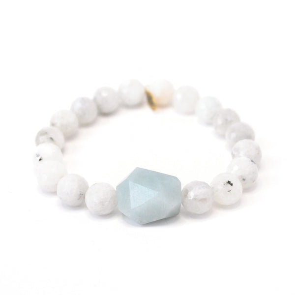 March Birthstone Bracelet - Aquamarine Gemstones with Copper Lotus Flo