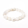 Cream Moonstone Crystal Bracelet with a Pearl + Amazonite Bracelet with Gold Rings