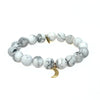 Howlite Bracelet + Gold Crescent Moon Charm