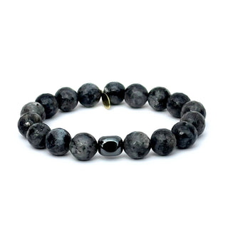 Black Labradorite Bracelet + Gunmetal Hematite Center Stone