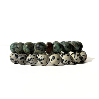 Power Stack | African Turquoise with Coconut + Dalmatian Jasper Bracelets