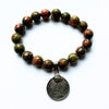 One-of-a-Kind Unakite Crystal Bracelet | Faceted + Silver Foreign Coin