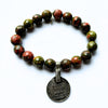 One-of-a-Kind Unakite Crystal Bracelet | Faceted + Silver Foreign Coin