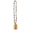 Botswana Agate Rosary Necklace + Copper Brass Amulet
