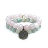 Rose Quartz Bracelet Stack | Brass Om Charm + Aquamarine