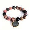 12mm Rhodonite Bracelet + Gold and Silver Coin