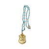 Blue Quartz Rosary Necklace with a Gold Amulet