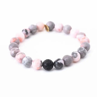 Pink Zebra Jasper Stone Bracelet + Lava for Essential Oil Diffuser