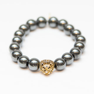 Gunmetal Hematite Bracelet | Gold Lion