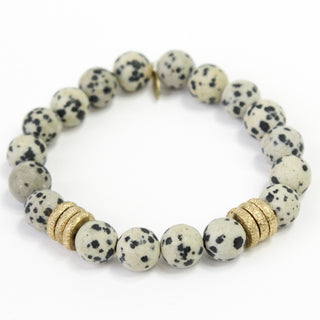 Jasper Stone Bracelet | Dalmatian + Gold Rings