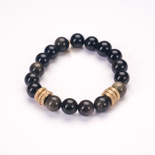 Obsidian Bracelet | Green + Gold Rings